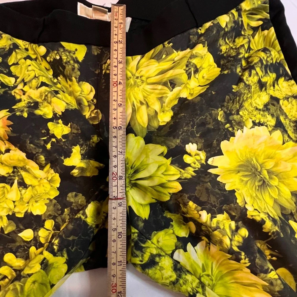 Michael Kors Pants 14 Black Floral Womens Black Yellow Green Print Tuxedo Stripe